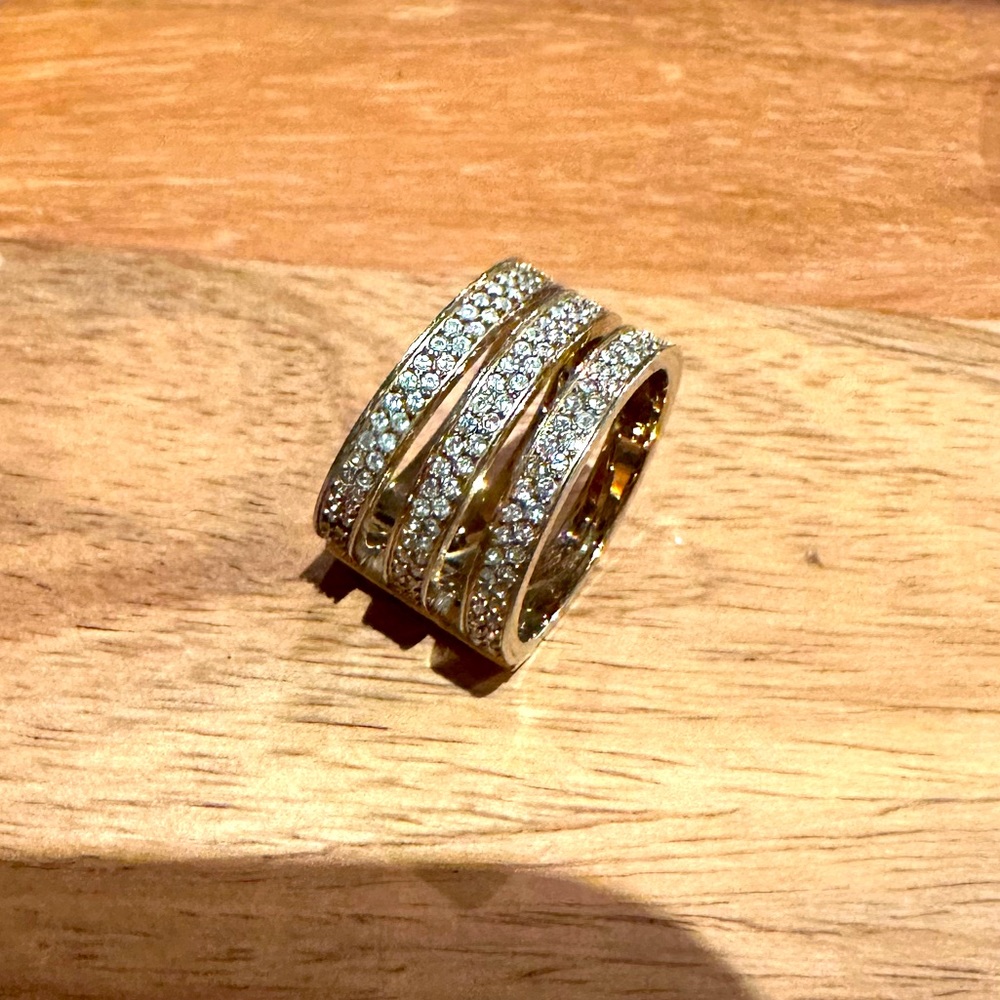 Michael Kors Gold-Plated Tri-Band Clear Pave Crystal Ring